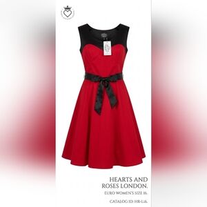 Hearts and Roses London Red Fit-and-Flare Dress with Black Trim